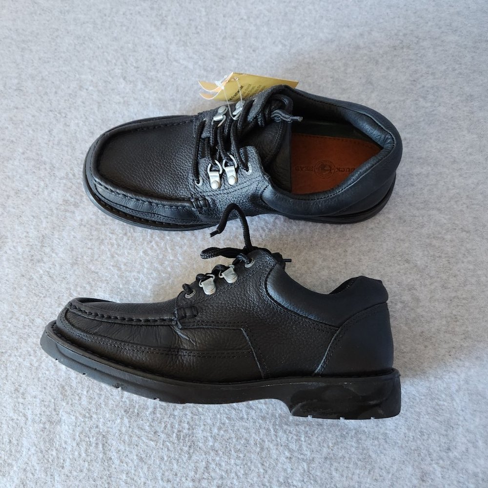 NWT Duck Head Logan Leather Comfort Shoe Hand-sewn Padded Lace-Up Black
